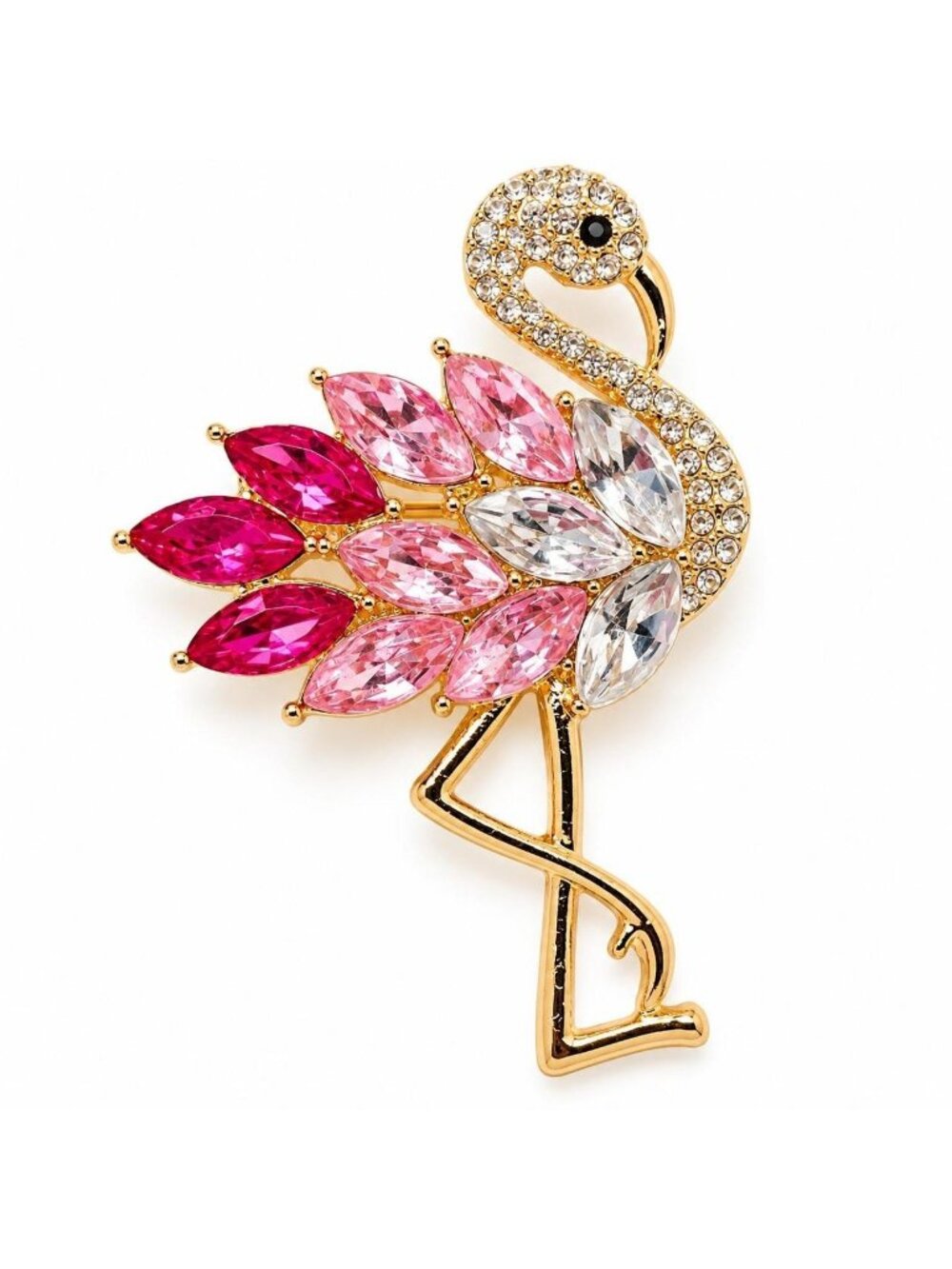 Pink Gold Rhinestone Flamingo Brooch - Picture 1 of 6